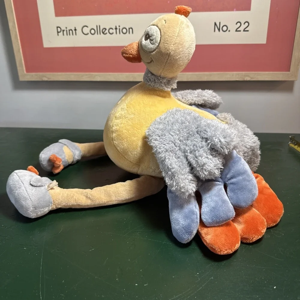 Noukies Noukie's Stuffed Plush Peacock Bird Turkey Gray Orange Yellow